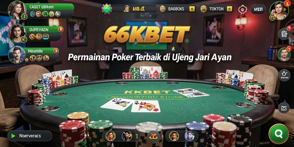 Screenshot gameplay 66KBET yang menampilkan suasana poker yang seru dan interaktif.