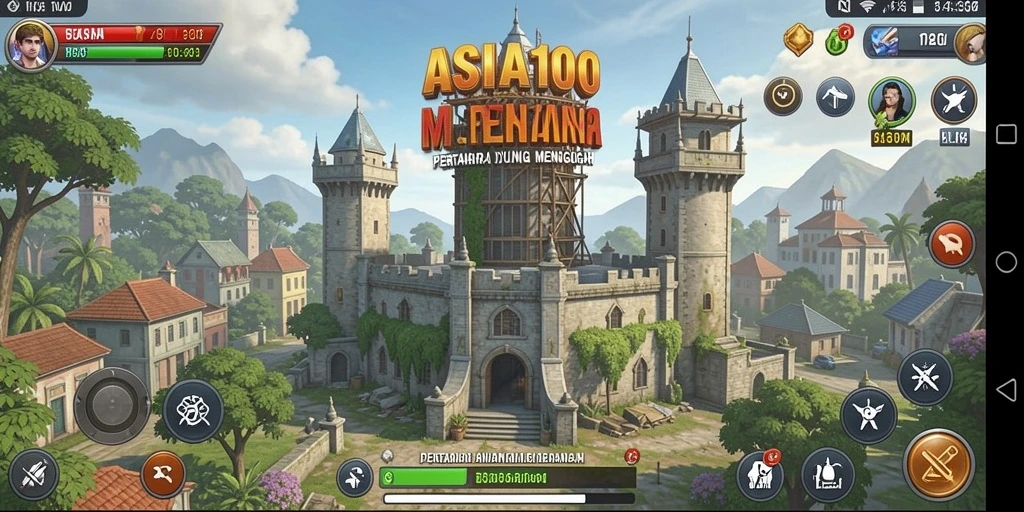 Tampilan gameplay seru dari ASIA100 yang menampilkan pertahanan menara.