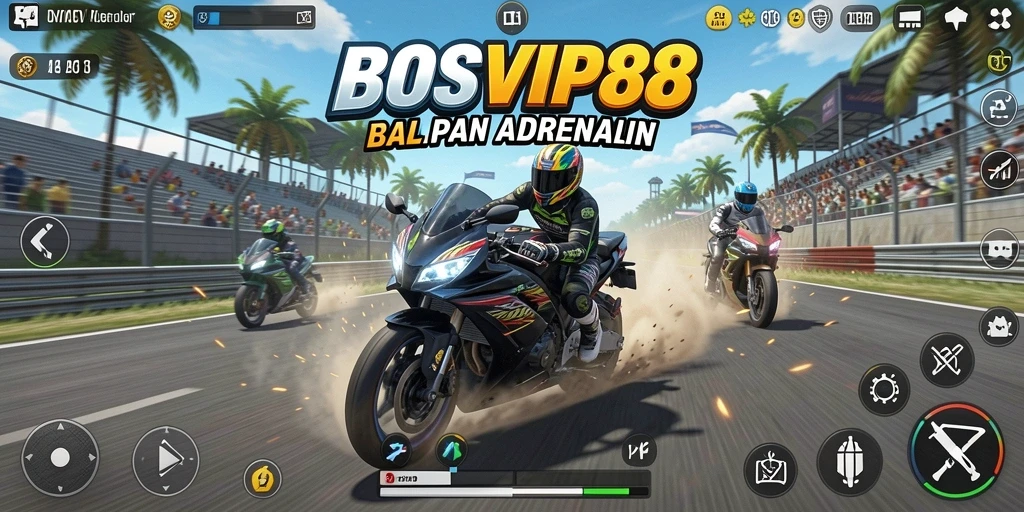 Tampilan gameplay balapan motor yang mendebarkan di BOSVIP88.