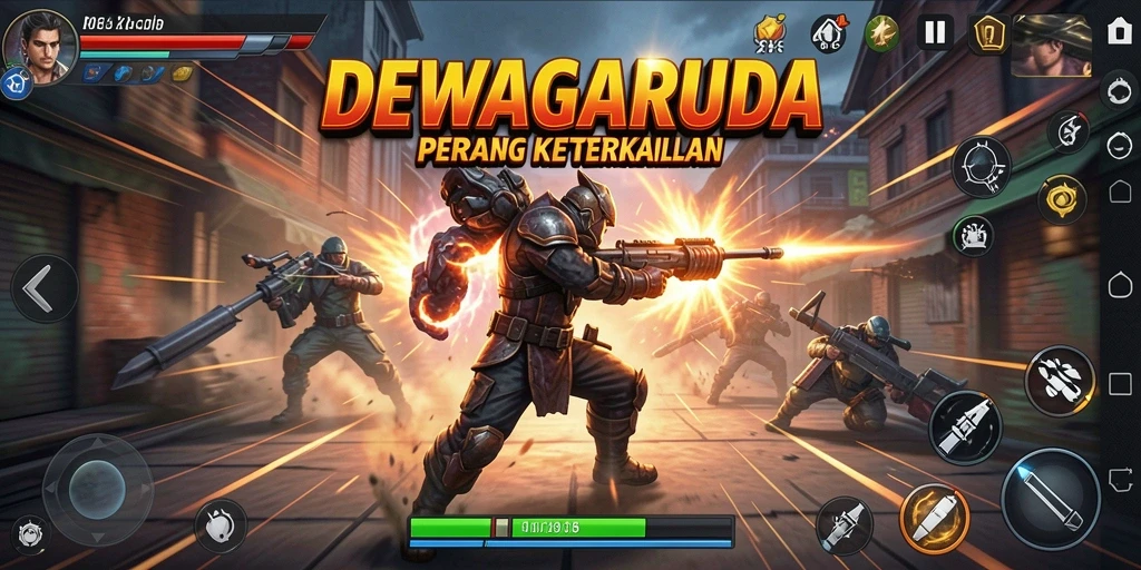 Tampilan gameplay mendebarkan dari DEWAGARUDA dengan aksi cepat.