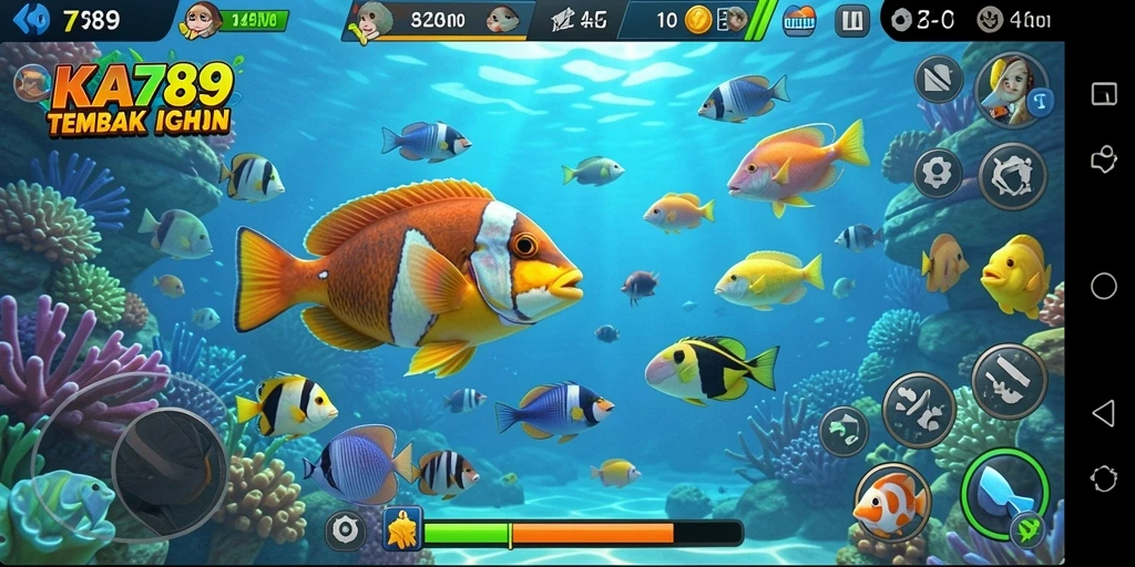 Screenshot utama KA789 menampilkan aksi seru menembak ikan.