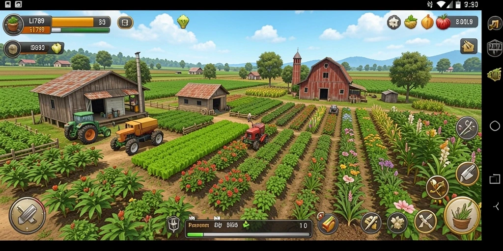 Screenshot yang menunjukkan gameplay eksploratif dalam pertanian dan beternak.